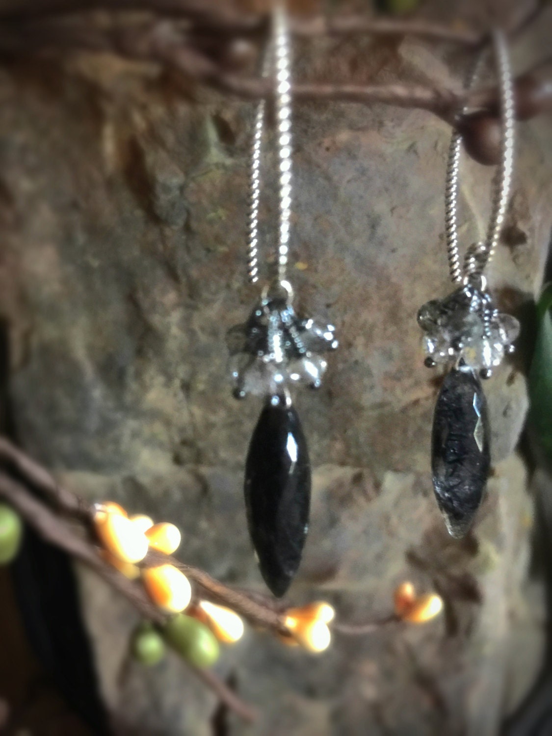 Black Tourmalinated Quartz Earrings