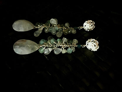 Ancient Roman Glass and Rainbow Moonstone Earrings
